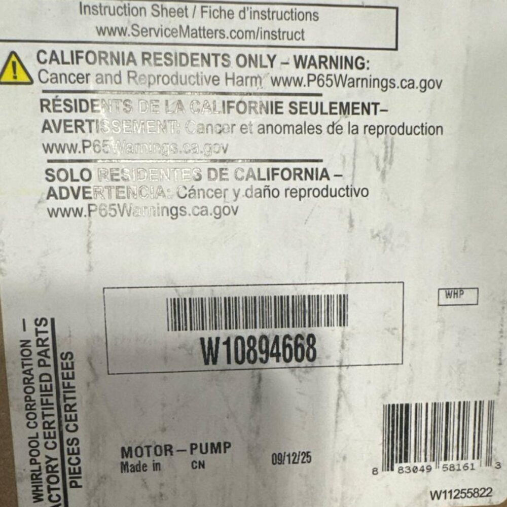 W10894668 KitchenAid Dishwasher Pump W10645659 BRAND NEW